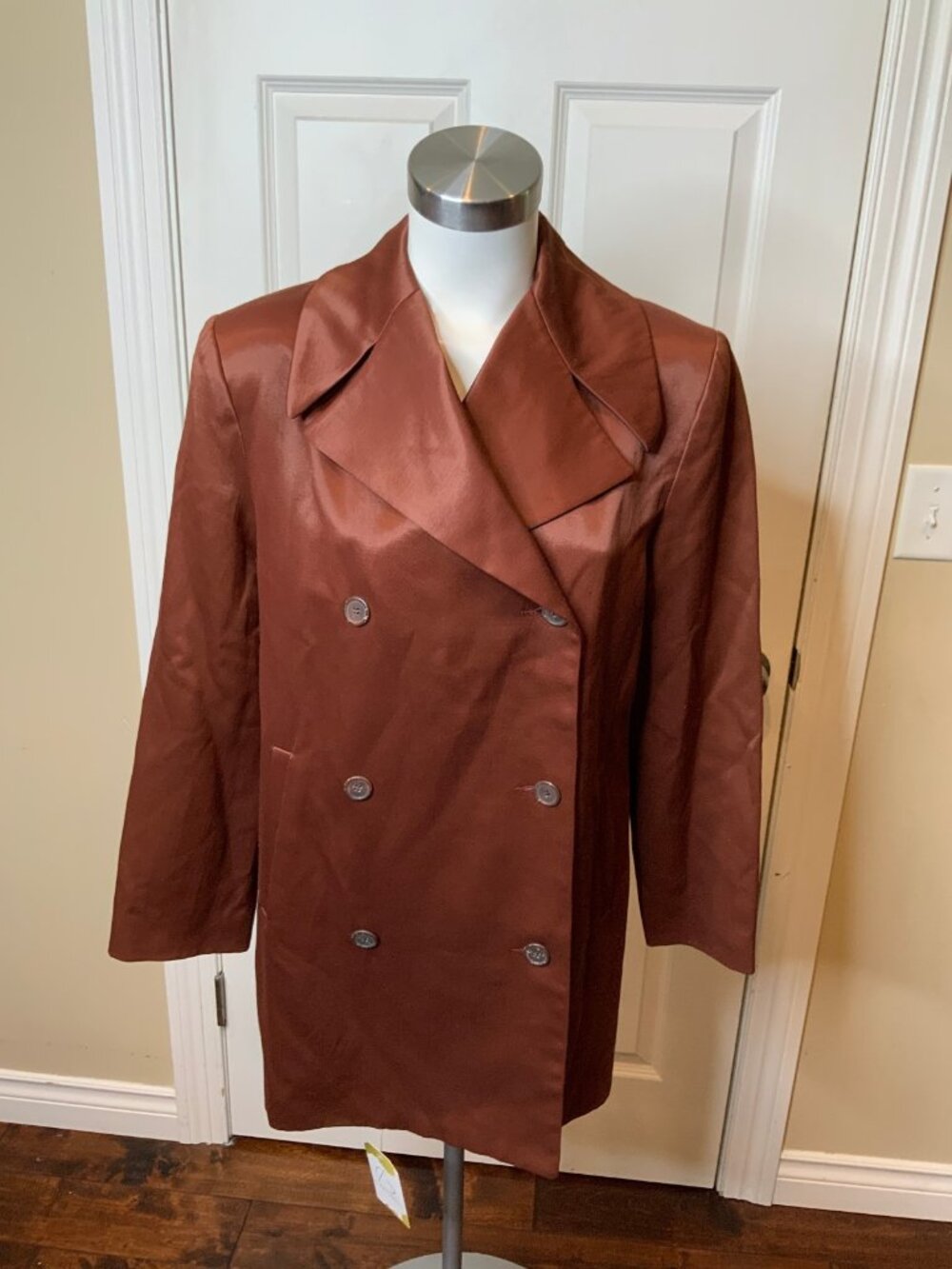 Peter Cohen Brown Satin Double Breasted Jacket, Size M